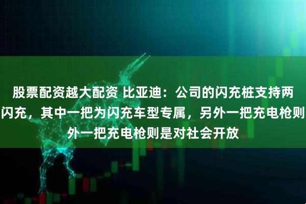 股票配资越大配资 比亚迪：公司的闪充桩支持两把充电枪同时闪充，其中一把为闪充车型专属，另外一把充电枪则是对社会开放